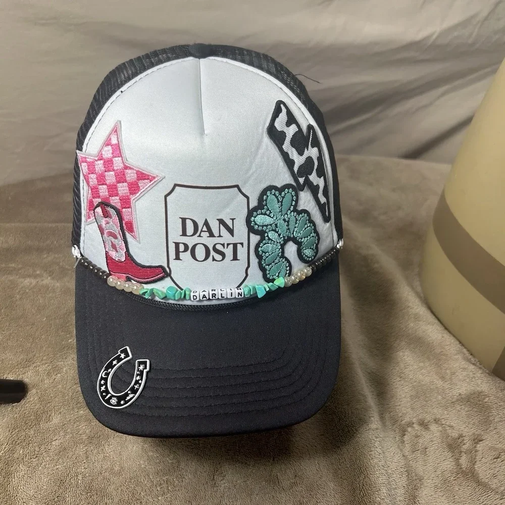 Embellished Cowgirl Trucker Hat Snapback Darlin Beaded Horseshoe Patches